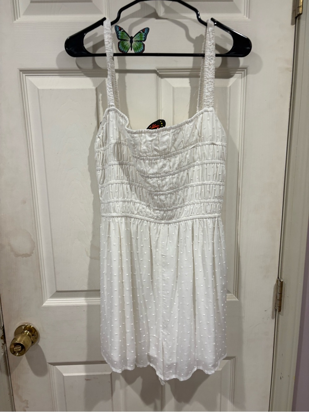 White Swiss Dot Sundress with Smocked Bodice